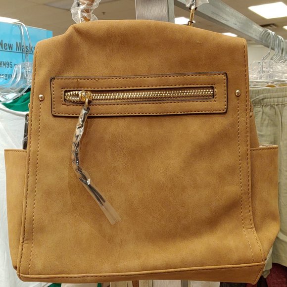 Women's Zip Closure Convertible Backpack Cognac NY - Picture 2 of 12